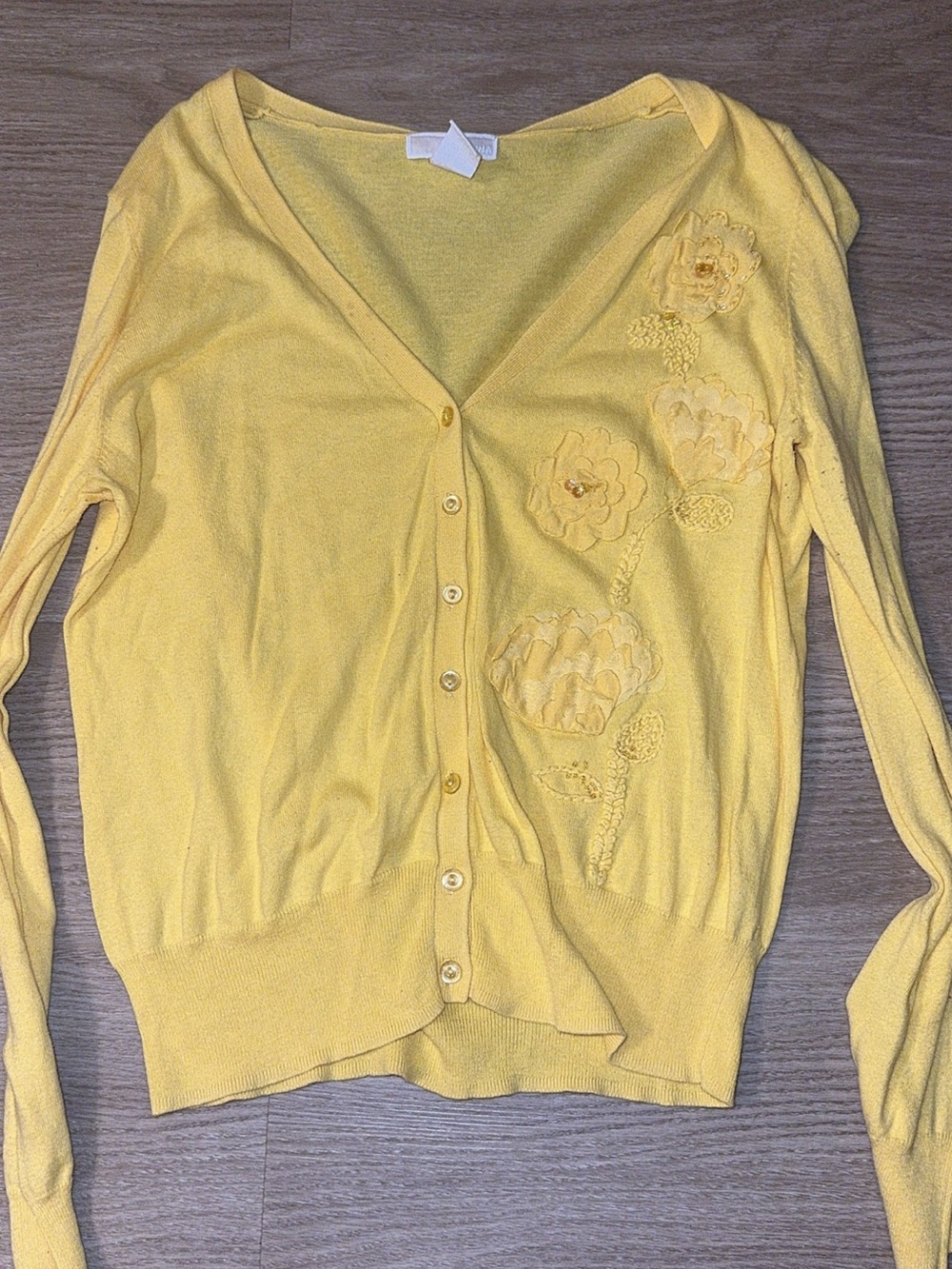 Christina Yellow Floral Appliqué V-Neck Cardigan